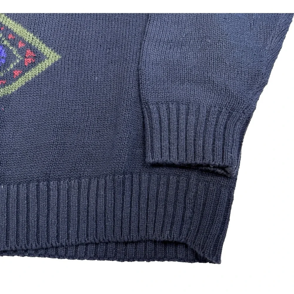 Vintage Michael Gerald Sweater Size‎ Large Geometric Grandpa Dad 90s Navy/Ivory